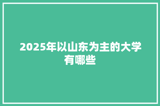 2025年以山东为主的大学有哪些