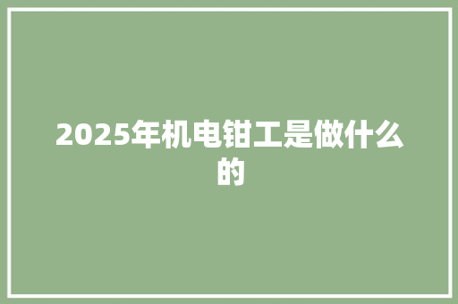2025年机电钳工是做什么的