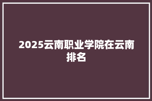 2025云南职业学院在云南排名