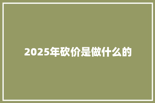 2025年砍价是做什么的