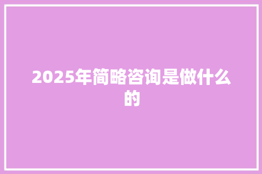 2025年简略咨询是做什么的