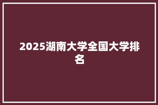2025湖南大学全国大学排名