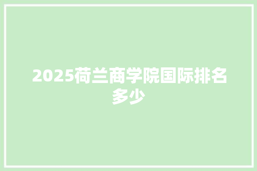 2025荷兰商学院国际排名多少