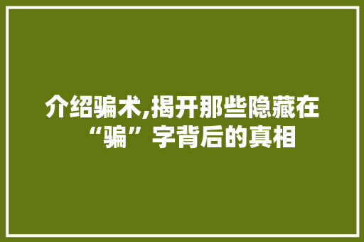 介绍骗术,揭开那些隐藏在“骗”字背后的真相 项目管理范文