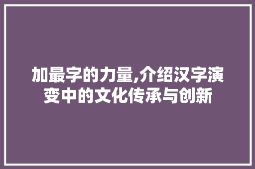 加最字的力量,介绍汉字演变中的文化传承与创新