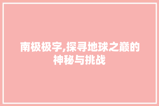 南极极字,探寻地球之巅的神秘与挑战 职场应用