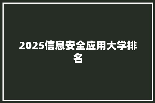 2025信息安全应用大学排名