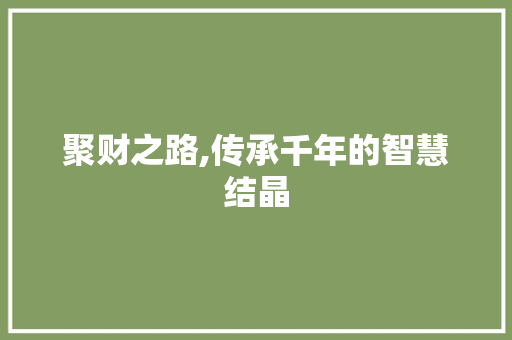 聚财之路,传承千年的智慧结晶