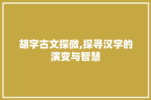胡字古文探微,探寻汉字的演变与智慧