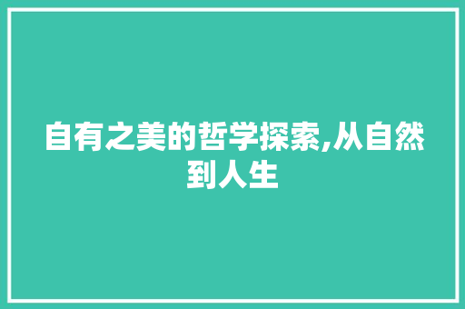 自有之美的哲学探索,从自然到人生