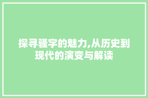 探寻骚字的魅力,从历史到现代的演变与解读