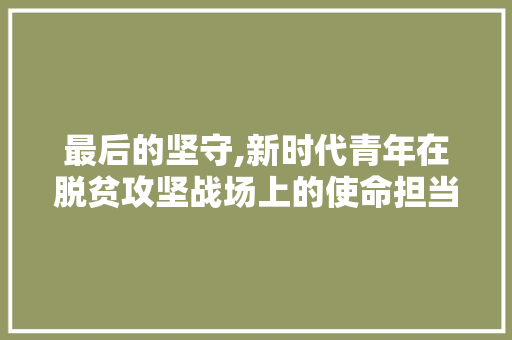 最后的坚守,新时代青年在脱贫攻坚战场上的使命担当