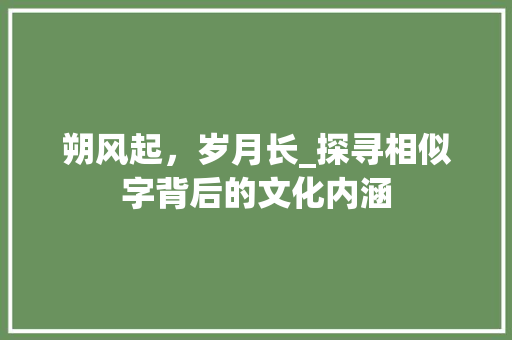 朔风起，岁月长_探寻相似字背后的文化内涵 创作范文