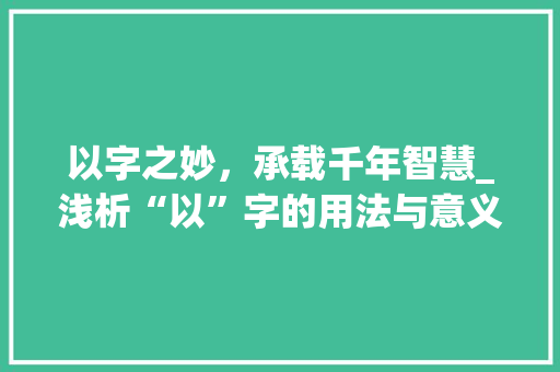 以字之妙，承载千年智慧_浅析“以”字的用法与意义