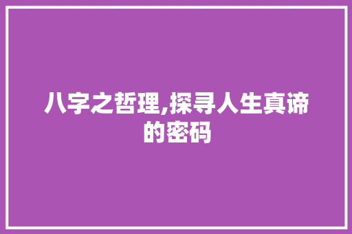 八字之哲理,探寻人生真谛的密码