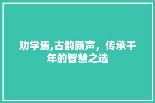 劝学焉,古韵新声，传承千年的智慧之选