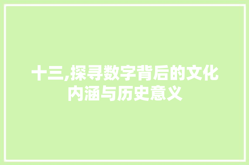十三,探寻数字背后的文化内涵与历史意义