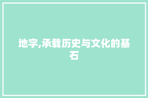 地字,承载历史与文化的基石