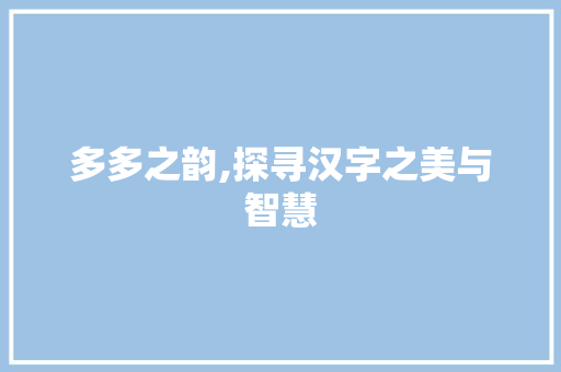 多多之韵,探寻汉字之美与智慧 项目管理范文