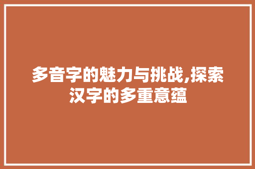 多音字的魅力与挑战,探索汉字的多重意蕴