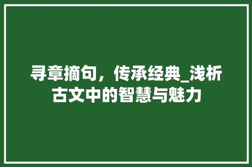 寻章摘句，传承经典_浅析古文中的智慧与魅力 合同协议范文
