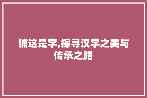 铺这是字,探寻汉字之美与传承之路
