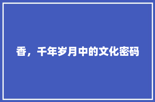 香，千年岁月中的文化密码