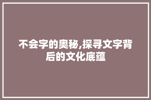 不会字的奥秘,探寻文字背后的文化底蕴
