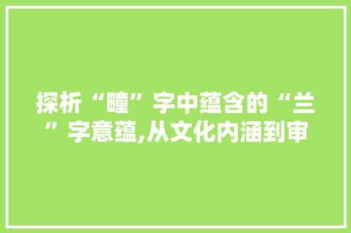 探析“疃”字中蕴含的“兰”字意蕴,从文化内涵到审美追求