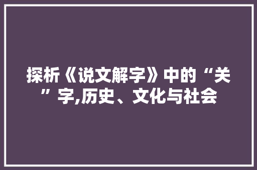 探析《说文解字》中的“关”字,历史、文化与社会 演讲稿范文