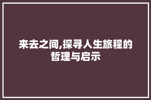 来去之间,探寻人生旅程的哲理与启示