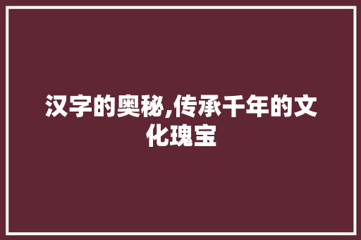 汉字的奥秘,传承千年的文化瑰宝