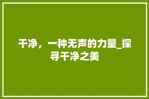 干净，一种无声的力量_探寻干净之美