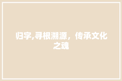 归字,寻根溯源，传承文化之魂
