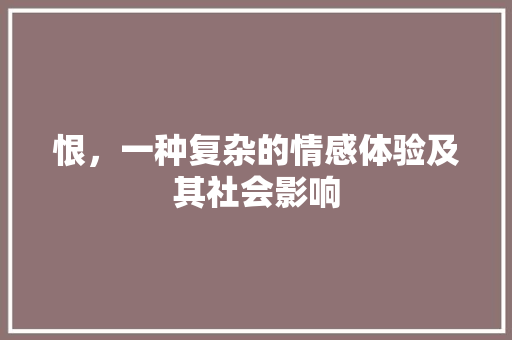 恨，一种复杂的情感体验及其社会影响