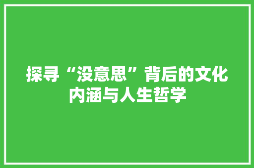 探寻“没意思”背后的文化内涵与人生哲学 科技报告范文