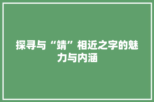 探寻与“靖”相近之字的魅力与内涵