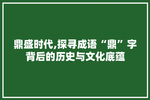 鼎盛时代,探寻成语“鼎”字背后的历史与文化底蕴
