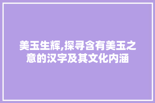 美玉生辉,探寻含有美玉之意的汉字及其文化内涵