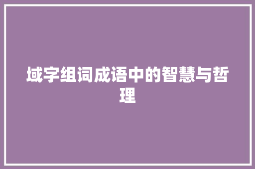 域字组词成语中的智慧与哲理 财务报告范文