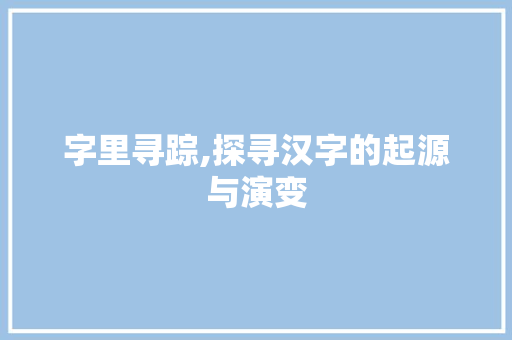 字里寻踪,探寻汉字的起源与演变 项目管理范文