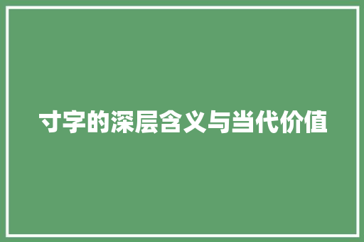 寸字的深层含义与当代价值 项目管理范文