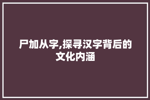 尸加从字,探寻汉字背后的文化内涵