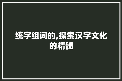 统字组词的,探索汉字文化的精髓 创作范文