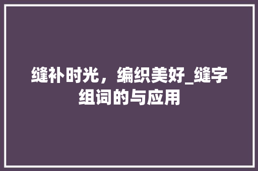 缝补时光，编织美好_缝字组词的与应用