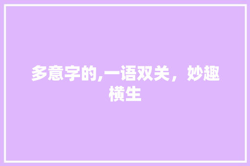 多意字的,一语双关，妙趣横生 创作范文