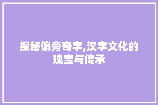 探秘偏旁奇字,汉字文化的瑰宝与传承 职场应用