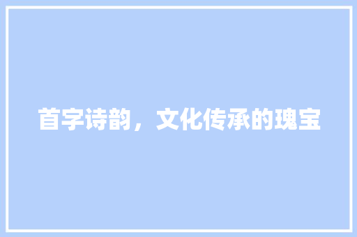 首字诗韵，文化传承的瑰宝