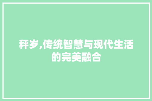 秤岁,传统智慧与现代生活的完美融合 职场应用