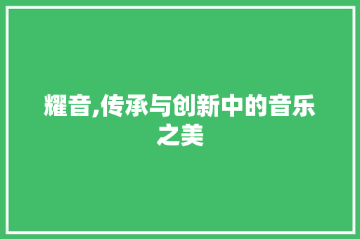 耀音,传承与创新中的音乐之美